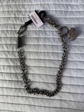 Harley-Davidson Silver Metal Chain Key Wallet Strap with Bar & Logo Charm